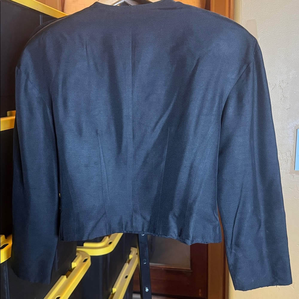 Vintage Eleanor P Brenner 100% Silk Black Double-Breasted Cropped Blazer Size 6 - Picture 8 of 9